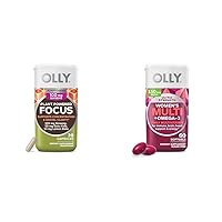 OLLY Focus Ginseng Gotu Kola Adaptogen Mental Clarity 30ct + Ultra Women's Multi Immune Support Omega-3 Iron Vitamins 60ct