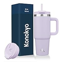 30 oz Tumbler with Handle and 2 Straws,2 in 1 Lid Insulated Water Bottle Stainless Steel Travel Coffee Mug,Wisteria