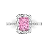 1.82ct Emerald Cut Solitaire with accent Pink Simulated Diamond designer Modern Statement Ring Real Solid 14k White Gold