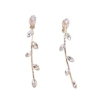 Silver Plated CZ Rhinestone Long Tassel Drop Earrings and Clip on Earrings No Pierced for Women