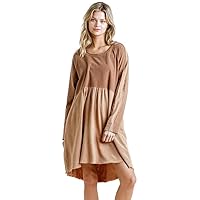 Umgee Women's Mineral Washed French Terry High Low Frayed Dress