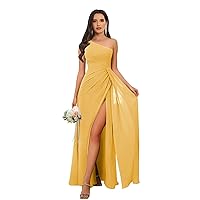 VCCICANY One Shoulder Bridesmaid Dresses for Wedding Ruched Chiffon Open Back Long Prom Formal Gown with Slit