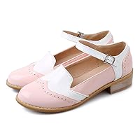 Women's Two Tone Flat Mary Jane Oxford Shoes Wingtip Buckle Low Heel Vintage Saddle Oxfords Brogues