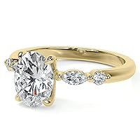 14K Solid Yellow Gold Handmade Engagement Ring, 2.00 CT Oval Cut Moissanite Solitaire Ring Diamond Wedding Ring for Women/Her, Anniversary Promise Gifts, VVS1 Colorless