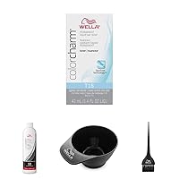 WELLA colorcharm Hair Dye & Coloring Kit, T18 Lightest Ash Toner + 10 Vol Cream Developer with Color Mixing Brush & Bowl for Mixing and Application, Great For Professional or At Home DIY Use, 4PC Set