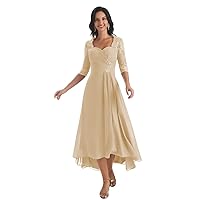 POMUYOO Women's A Line Chiffon Lace Mother of The Bride Dress Long Formal Evening Gown with Sleeves YG061