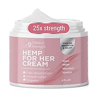 Hemp Cream for Her- 25X Strength Cooling Cream for Muscles, Back, Joints- Infused with Hemp Oil Extract, Aloe, Arnica, MSM, Menthol - 4 fl oz