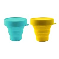 Collapsible Silicone Cup Foldable Sterilizing Cup for Menstrual Cups and Storing Your Diva Cup - Foldable for Travel(Sky Blue & Yellow)