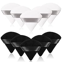 10 Pcs Powder Puff for Face Makeup,Soft Beauty Triangle Velour Puff With Strap,Under Eye Contouring Body Cosmetic Foundation Wet Dry Powder Puffs Applicator Setting Tool (Black,White)