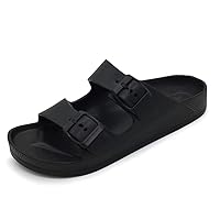 FUNKYMONKEY Women's Comfort Slides Double Buckle Adjustable EVA Flat Sandals