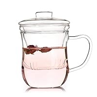 Tea Cup for Women Coffee Mug for Hot Beverages Double Wall Thermo Glass Mug with Lid 11.83 fl oz (350 ml) Wedding Tea Mug for Adults