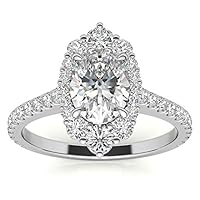 Mois 4 CT Oval Colorless Moissanite Engagement Ring, Wedding/Bridal Ring Set, Solitaire Halo Style, Solid Gold Silver Vintage Antique Anniversary Promise Ring Gift for Her