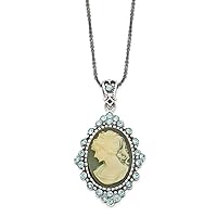 925 Sterling Silver Blue Crystal Cameo Pendant Necklace Chain Spring Ring Jewelry Gifts for Women - 41 Centimeters