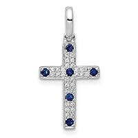 14k White Gold White Diamond and Sapphire Religious Faith Cross Pendant Necklace Measures 22x11mm Wide Jewelry for Women