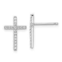 9.7mm Cheryl M 925 Sterling Silver Rhodium Plated Brilliant cut CZ Religious Faith Cross Post Earrings Measures 14.55x9.7mm Wide Jewelry Gifts for Women