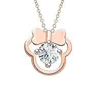 Shimmering Minnie Mouse Pendant Necklace in in Round Gemstone 14k Rose Gold Over Sterling Silver For Girl's
