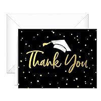 Faux Gold Confetti Graduation Thank You Cards / 100 Bulk Note Cards With White Envelopes / 4 1/4