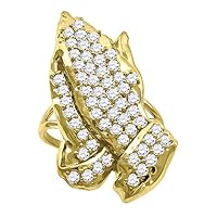 10k Yellow Gold Mens CZ Cubic Zirconia Simulated Diamond Praying Hands Religious Ring Jewelry for Men