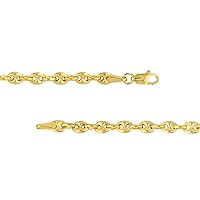 14k Solid Gold 4.5mm Puffed Mariner Anchor Chain Necklace with Lobster Lock