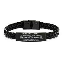 To My Software Developer Gifts, You Are The Captain Of Your Ship, Navigate Through The Storms With Unwavering Strength, Amazing Braided Leather Bracelet For Software Developer Birthday Christmas
