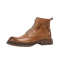 men's non-slip genuine leather lace up combat boots fashion rugged motorcycle boots with side zipper