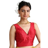 Heer Designer IN Blouse Saree Indian Dupion Silk Sleeveless Plain Padded Choli Blouse top Indian Sari Blouse