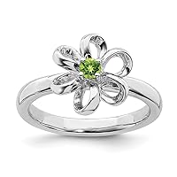 Mother's Day Gift 925 Sterling Silver Stackable Expressions Polished Peridot Flower Ring for Women Size 5 to 10