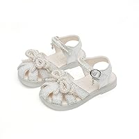 Kids Baby Summer Girls Closed Toe Sandals Pearl Glitter Diamond Crystal Bow Princess Shoes Toddler Apparel (Silver, 3 Big Kids)