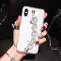 Bonitec Jesiya for iPhone Xs Max Case Clear Bracelet 3D Glitter Sparkle Bling Strap Luxury Shiny Crystal Rhinestone Diamond Silver Chain Protective Cover for Ladys, Girls and Women