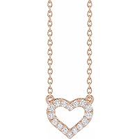 14k Rose Gold 10x9mm 16 18 Inch Polished 0.2 Carat Lab Created Diamond Love Heart Necklace Jewelry for Women