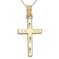 Finejewelers 14k Yellow Gold Large Bright Cut Cross Pendant Necklace Chain Included
