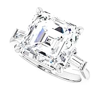Moissanite Engagement 6 ct Asscher Cut, Colorless, VVS1 Diamond Simulant, Sterling Silver and 18K White Gold, Size 3-12