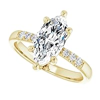 10K Solid Yellow Gold Handmade Engagement Ring 4.5 CT Marquise Cut Moissanite Diamond Solitaire Wedding/Bridal Ring Set for Woman/Her Propose Ring, Amazing Gifts