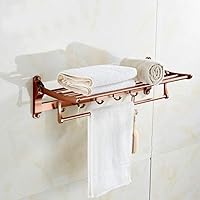 Towel Rack Space Aluminum Towel Rail,Folding Wall Hanging Bathroom Kitchen Double Rack with Five Hooks,Top of The Line Rack Brown(Color:Brown)
