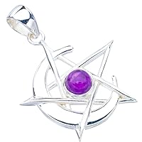 StarGems® Natural Amethyst Star And Moon Handmade 925 Sterling Silver Pendant 1.5