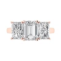 4.0ct Emerald Cut 3 Stone Solitaire White Lab Created Sapphire Engagement Promise Anniversary Bridal Ring 18K Rose Gold