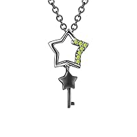 Round Cut peridot 14k Gold over.925 Sterling silver Star Pendant With Star Shiny Key Charm.