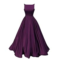 Prom Dresses Long Satin A-Line Formal Dress for Women with Pockets Plum Size 18