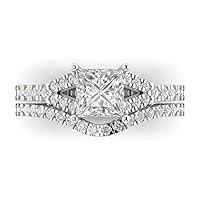 Clara Pucci 1.95 carat Princess Shape Solitaire Moissanite Engagement Wedding Anniversary Bridal ring band set 14k White Gold