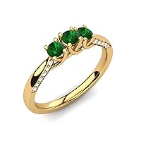 Sterling Silver 925 Emerald Round 3.00mm Three Stone Mini Ring With Yellow Gold Plated | Beautiful Evergreen Design Ring For Everyday Accessories.