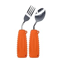 Adaptive Utensils Angled Spoon and Fork for Hand Tremors Parkinsons,Weighted Utensils with Non-Slip Easy Grip Handles for Independent Eating(1 Count Spoon + 1 Count Fork = 2 Count), Left Hand