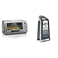 Hamilton Beach 6-Slice Countertop Toaster Oven with Easy Reach Roll-Top Door, Bake Pan, Silver (31127D) & (76606ZA) Smooth Touch Electric Automatic Can Opener with Easy Push Down Lever