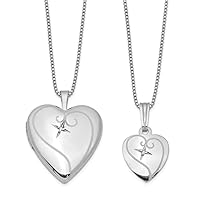 925 Sterling Silver Satin Back Engravable Spring Ring Holds 2 photos Not engraveable Diamond Polished Love Heart Locket and Pendant Necklace Set Measures 19.6mm Wide Jewelry for Women