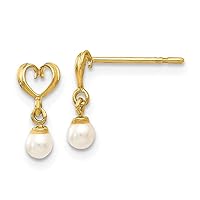 14k Yellow Gold Polished Madi K Freshwater Cultured Pearl Love Heart Dangle Post Earrings Measures 9x5mm Wide Jewelry for Women