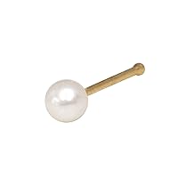 14k Yellow Gold Freshwater Cultured Pearl Round Body Piercing Jewelry Nose Stud Jewelry for Women
