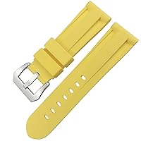 Butterfly Clasp Rubber Watchband 24mm 26mm for Panerai LUMINOR Submersible Colorful Silicone Sport Watch Strap (Color : Yellow Silver 1, Size : Black Black Clasp)
