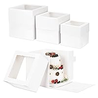 Moretoes 12 Pcs Tall Cake Boxes with Window in 3 Sizes:12x12x12 10x10x10 8x8x8 Inch, Bakery Boxes Disposable Carrier Take Out Container, Boxes in 2 or 3 Tier for Valentine's Day