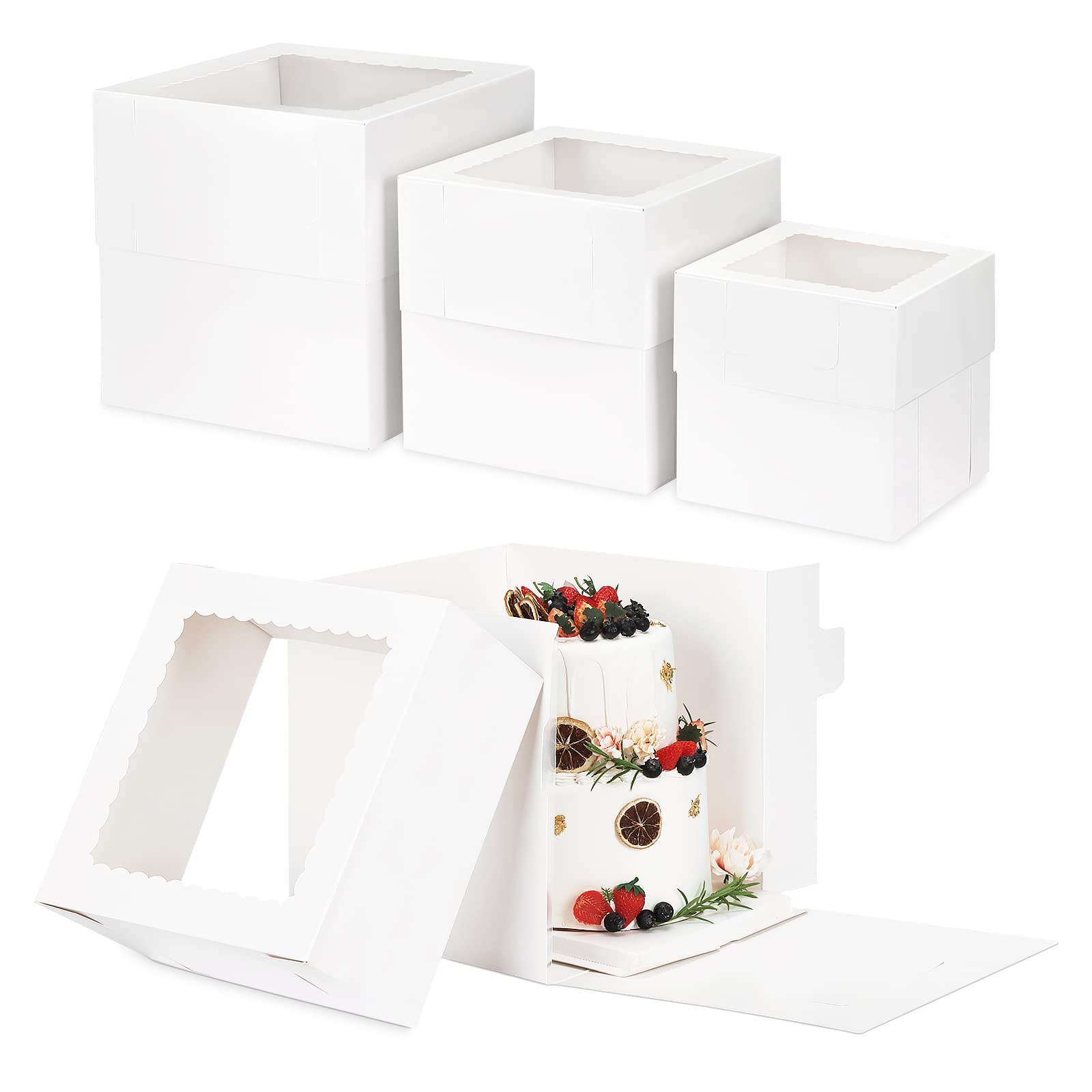 Cake Boxes 12 Inch, Cake Set Of 10, Bakery Box With Plastic
