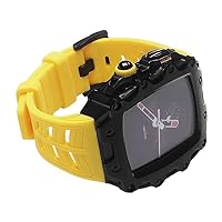 Luxury Modification Kit for iWatch Series 7 654 SE Metal Case with Glass Screen for Apple Watch 44 45mm Rubber Band Bumper Cover (Color : Black Yellow-Black, Size : 45mm)