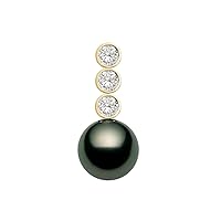 Black Tahitian Cultured Pearl Pendant for Women AAAA Quality 18k Yellow Gold with Diamonds